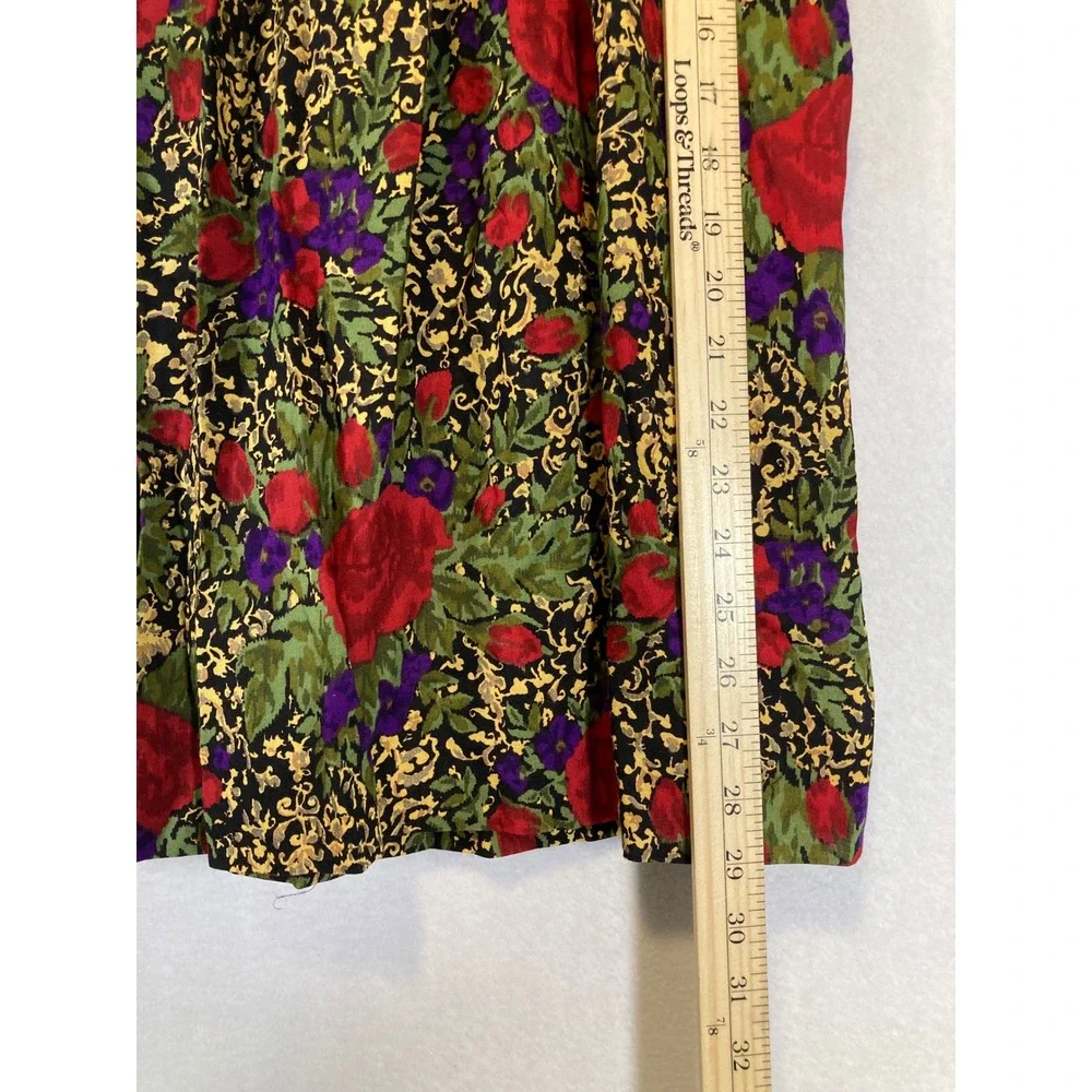 Vintage Norton McNaughton Womens 14 Multicolor Floral Pleated‎ Rayon Midi Skirt